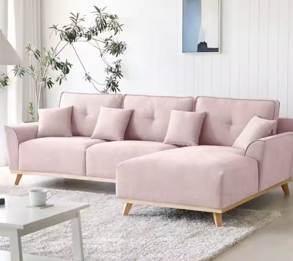 Canapé d’Angle Convertible en Velours Rose - Élégance et Confort Modulable