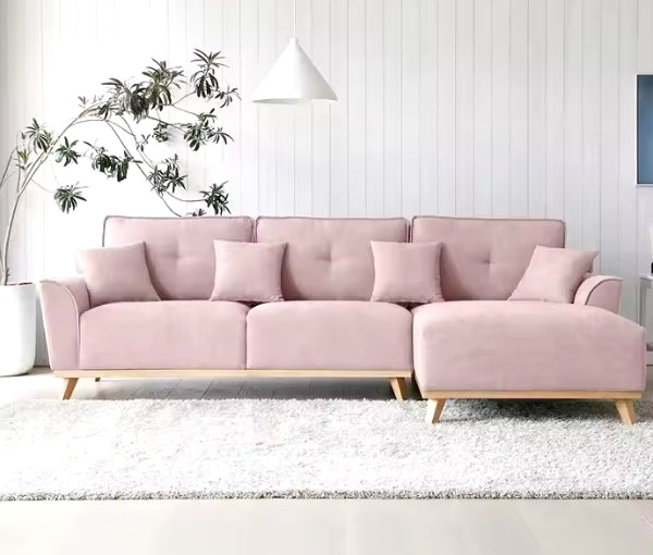 Canapé d’Angle Convertible en Velours Rose - Élégance et Confort Modulable