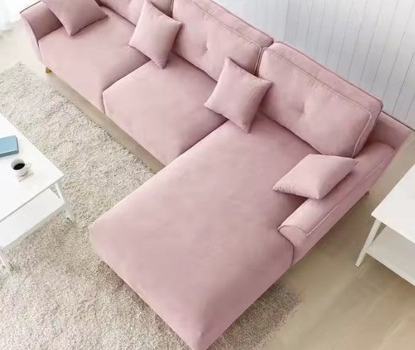 Canapé d’Angle Convertible en Velours Rose - Élégance et Confort Modulable